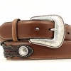 M and F Western Product N2476044 Men's Standard Belt in Brown Distressed Leather with Fancy Woven Back